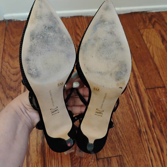 INC International Concepts Black Beaded Pointed Toe Stiletto Heels 8M 3in Glam - Picture 10 of 17